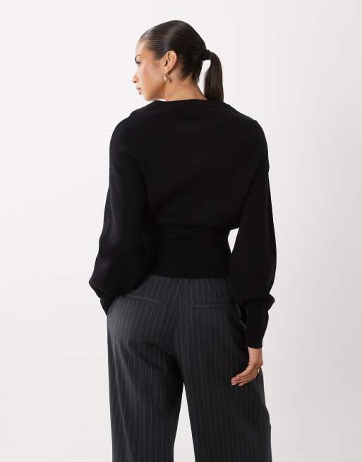 Gina Tricot pull en maille cintré à la taille noir, 4 de 4