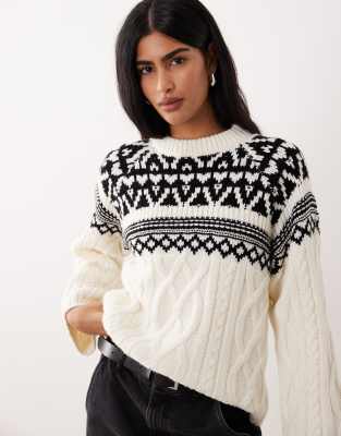 Pull en maille jacquard - Crème-Blanc XL