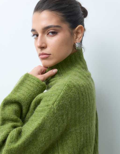 Gina Tricot pull en maille mélange laine à col roulé en pistache, 3 de 5