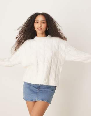 Gina Tricot - Pull en maille torsadée épaisse - Crème-Blanc
