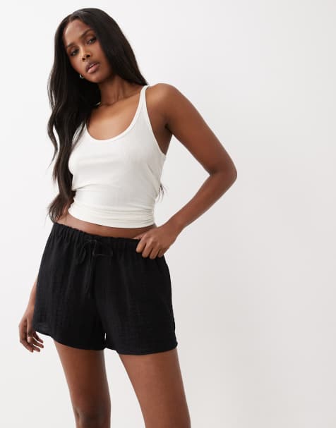 Gina Tricot pull on drawstring shorts in black - view 1