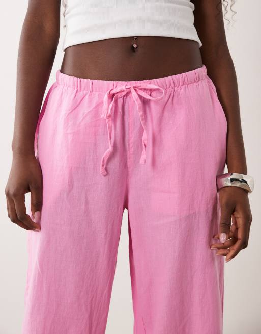 Gina Tricot Pull-on-Hose aus Leinenmix mit Taschen in Pink, 3 von 5