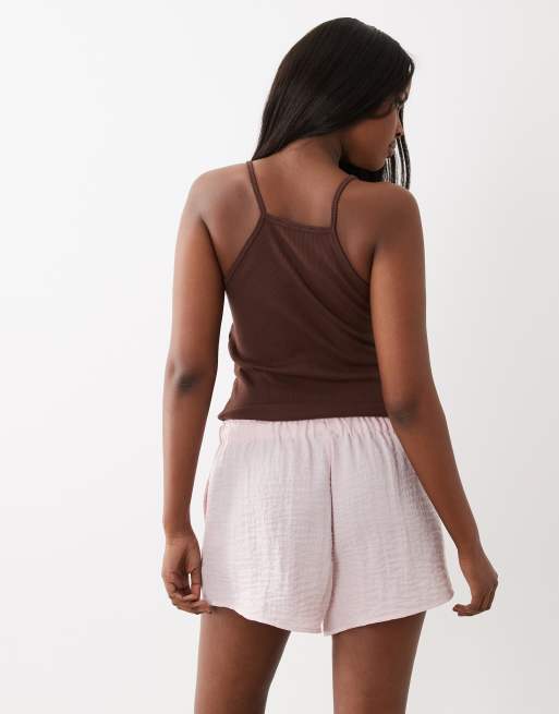 Gina Tricot pull on lightweight drawstring shorts in light pink, 3 of 5