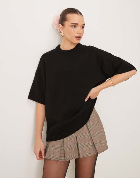 Gina Tricot - Pull oversize en maille à manches courtes - Noir - view 1