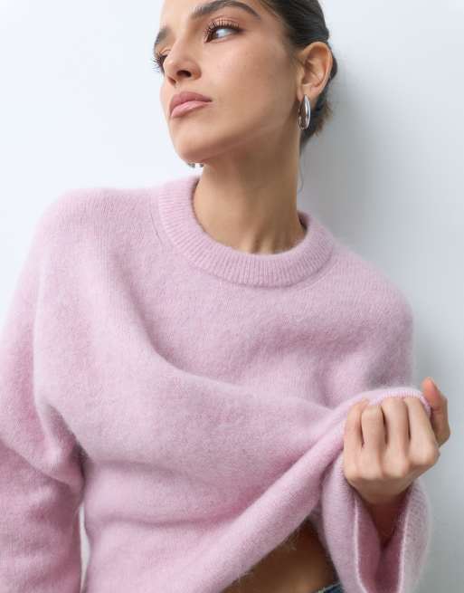Gina Tricot pull oversize en mohair rose poudré, 3 de 5