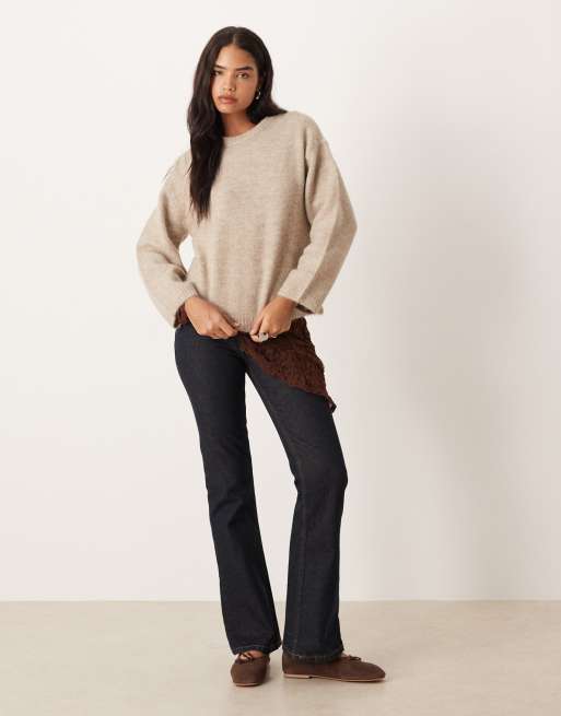 Gina Tricot - Pull ras de cou en laine et alpaga - Beige chiné, 2 de 4