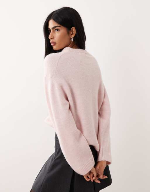 Gina Tricot - Pull ras de cou en laine et alpaga - Rose, 4 de 4