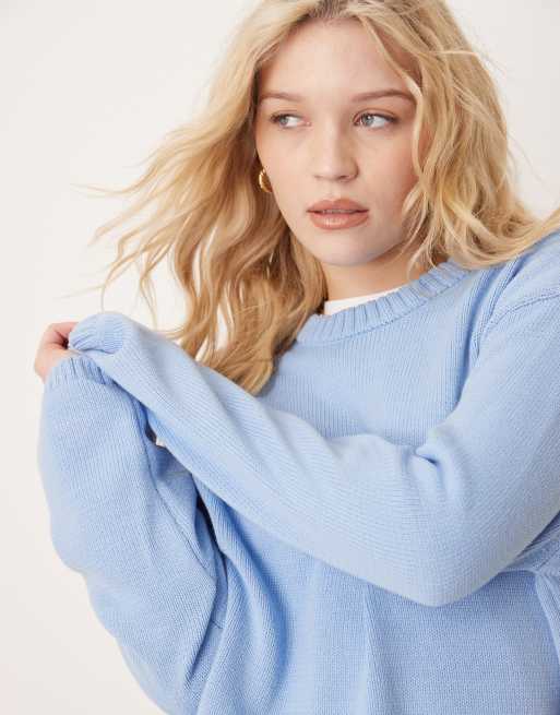 Gina Tricot - Pull ras de cou en maille de coton mélangé - Bleu, 3 de 4
