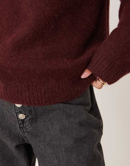 Gina Tricot - Pull ras de cou en maille de laine et alpaga - Bordeaux, 2 de 4