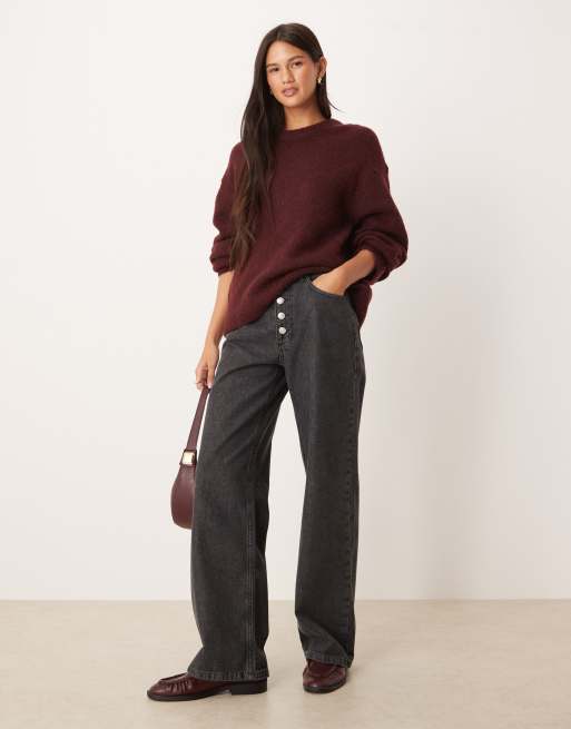 Gina Tricot - Pull ras de cou en maille de laine et alpaga - Bordeaux, 3 de 4