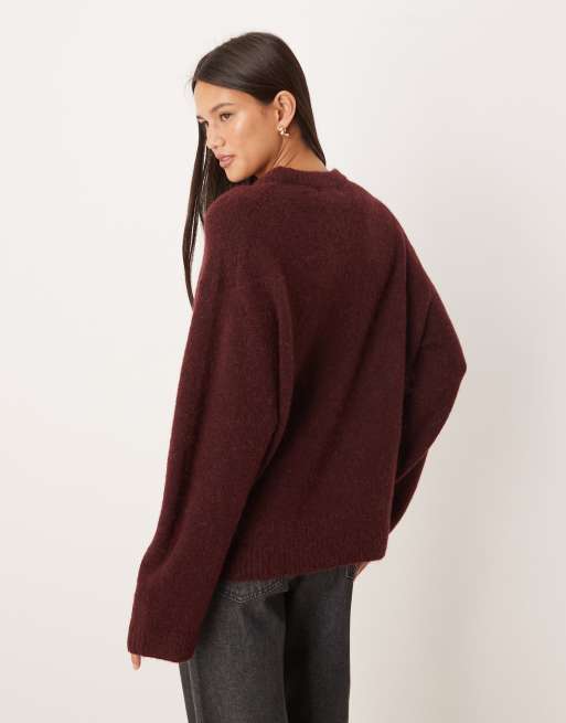 Gina Tricot - Pull ras de cou en maille de laine et alpaga - Bordeaux, 4 de 4