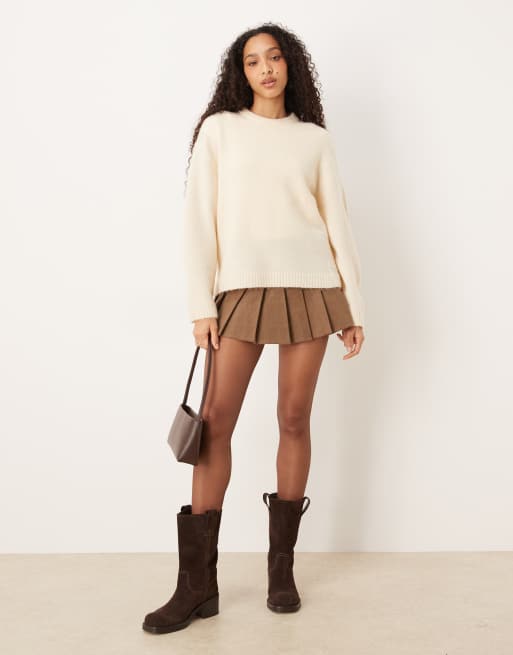 Gina Tricot - Pull ras de cou en maille de laine et alpaga - Jaune babeurre, 2 de 4