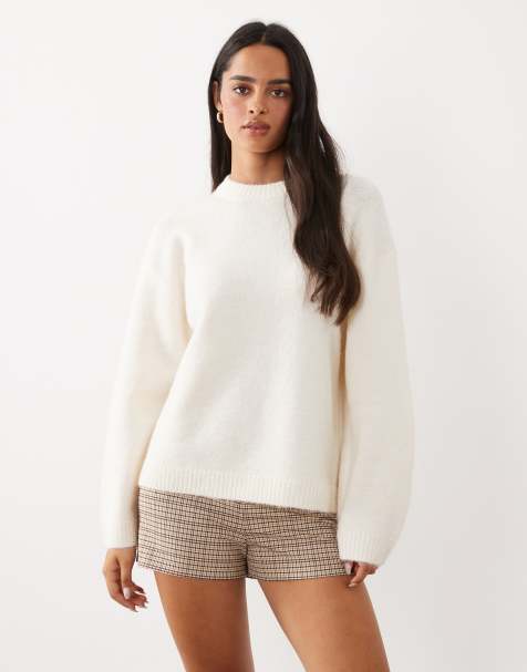 Gina Tricot Pullover aus Strick mit Rundhalsausschnitt aus Wolle und Alpaka in Wollweiß - view 1