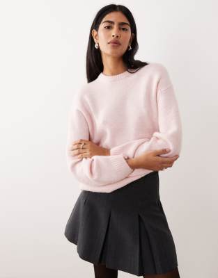 Gina Tricot - Pullover aus Wolle und Alpakawolle in Rosa mit Rundhalsausschnitt