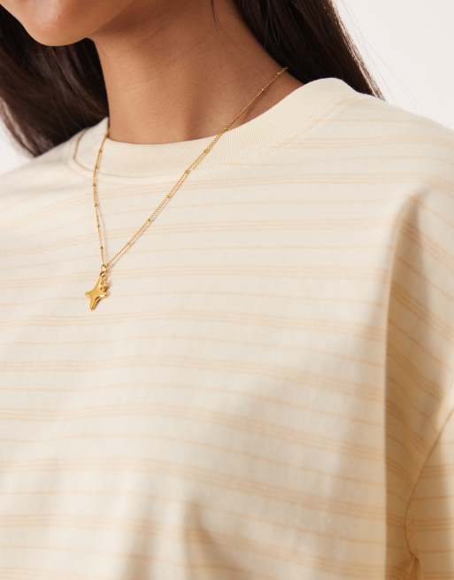 Gina Tricot pure cotton basic long sleeve t-shirt in yellow and white stripe, 3 of 4