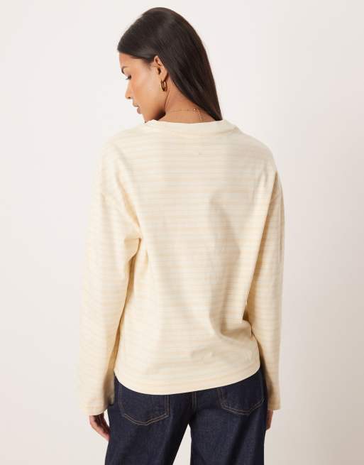 Gina Tricot pure cotton basic long sleeve t-shirt in yellow and white stripe, 4 of 4