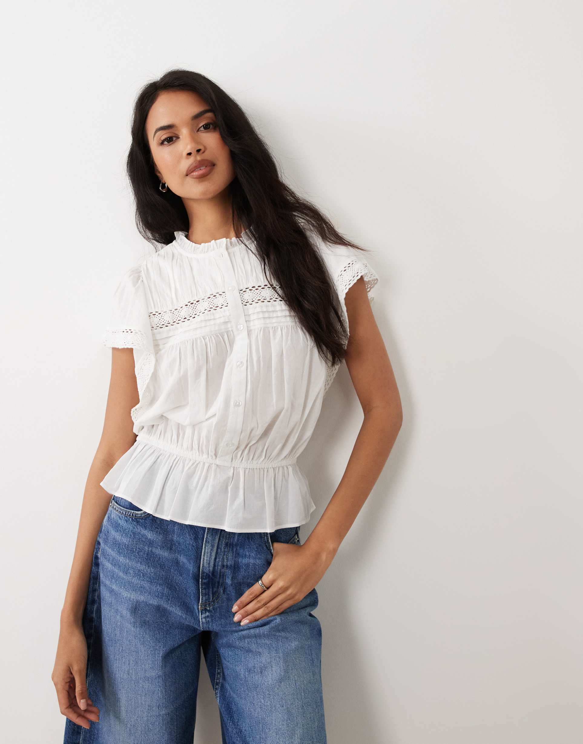 gina tricot pure cotton broderie sleeveless blouse in white