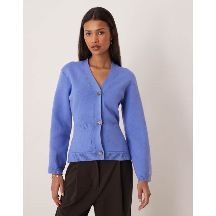 Gina Tricot pure cotton knit cardigan in blue | ASOS