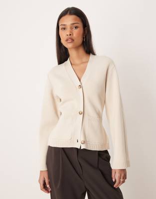 Gina Tricot pure cotton knitted cardigan in beige-Neutral