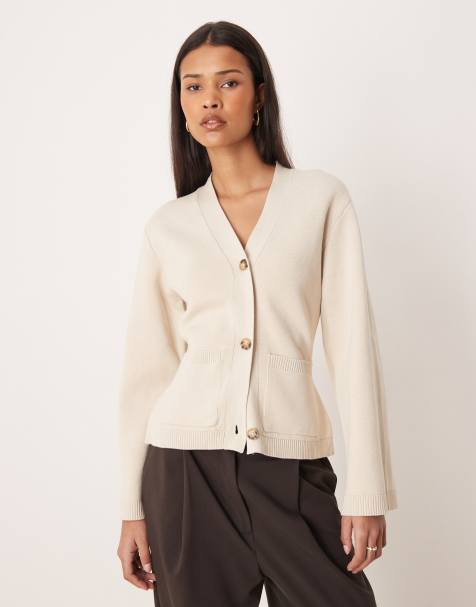 Gina Tricot pure cotton knitted cardigan in beige