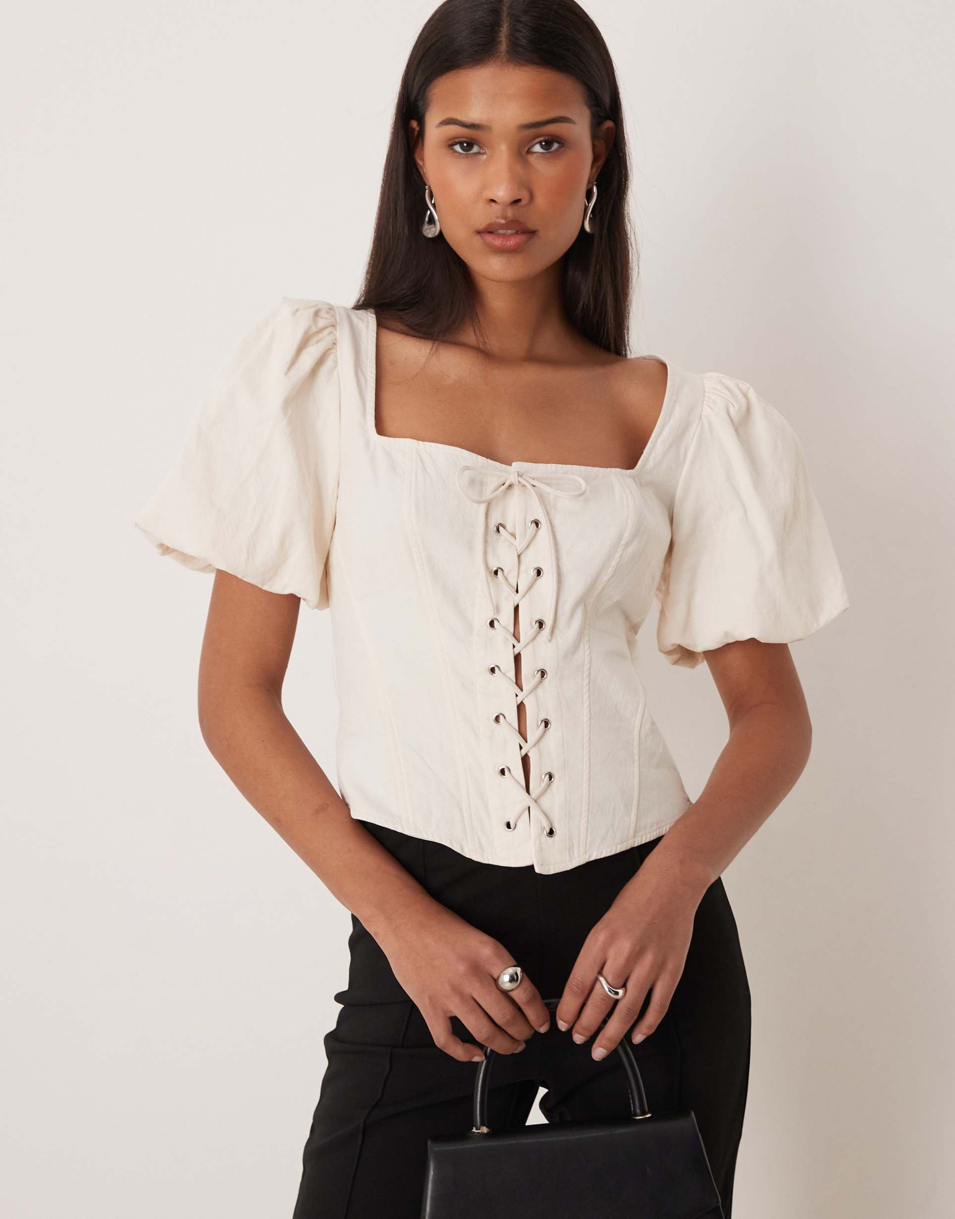 gina tricot pure cotton milkmaid corset top in off white