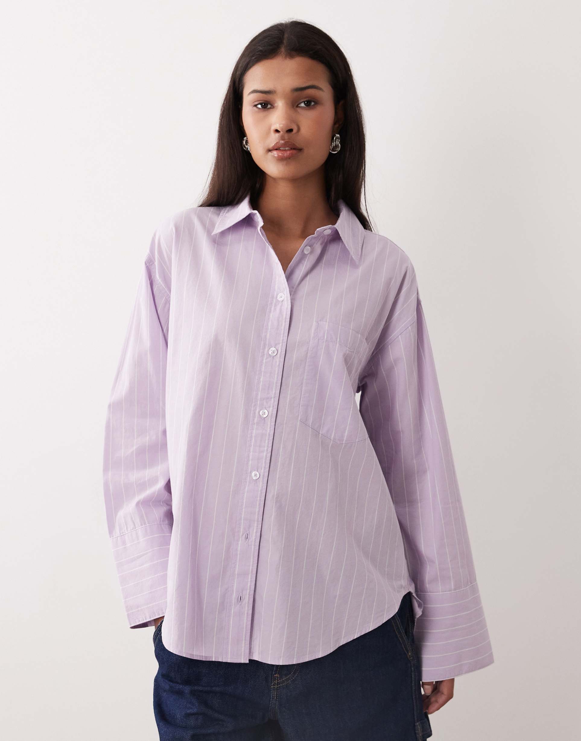 gina tricot pure cotton poplin shirt in lilac stripe
