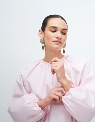 Gina Tricot Pure Cotton Volume Blouse With Button Back Detail In Pink