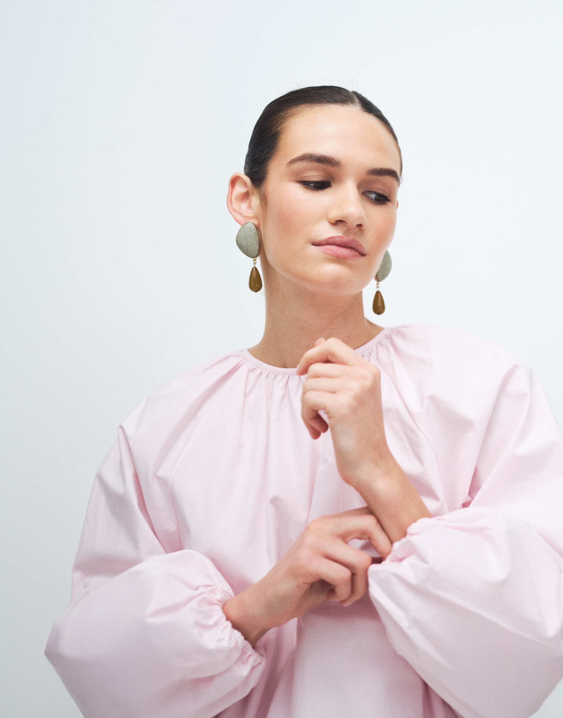 gina tricot pure cotton volume blouse with button back detail in pink