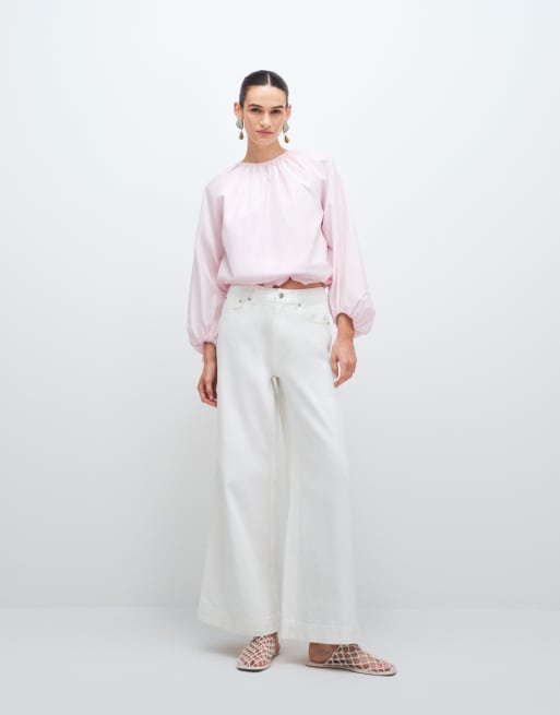 Gina Tricot pure cotton volume blouse with button back detail in pink, 2 of 11