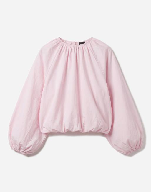 Gina Tricot pure cotton volume blouse with button back detail in pink, 5 of 11