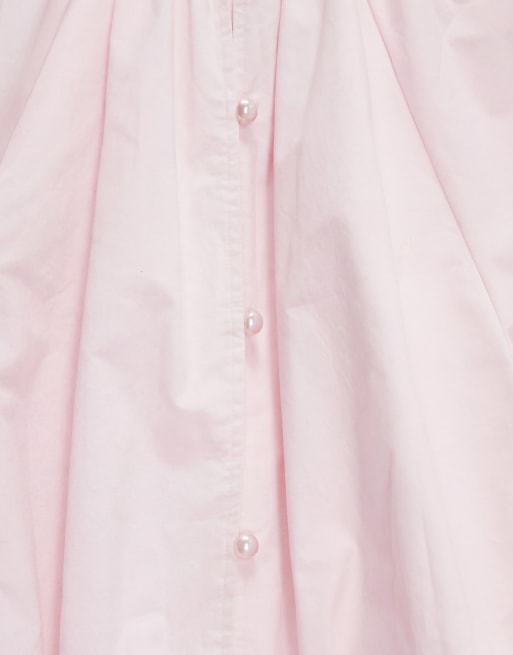 Gina Tricot pure cotton volume blouse with button back detail in pink, 7 of 11