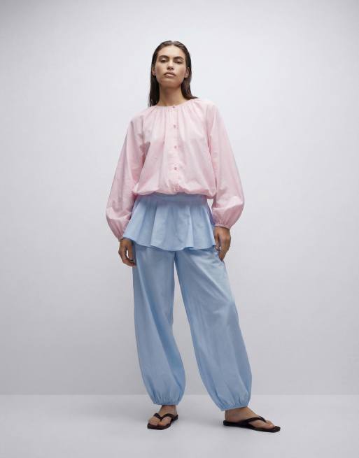 Gina Tricot pure cotton volume blouse with button back detail in pink, 8 of 11