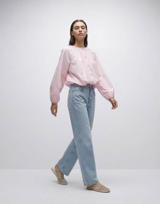 Gina Tricot pure cotton volume blouse with button back detail in pink, 9 of 11