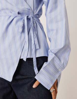 Gina Tricot Pure Cotton Wrap Blouse In Blue