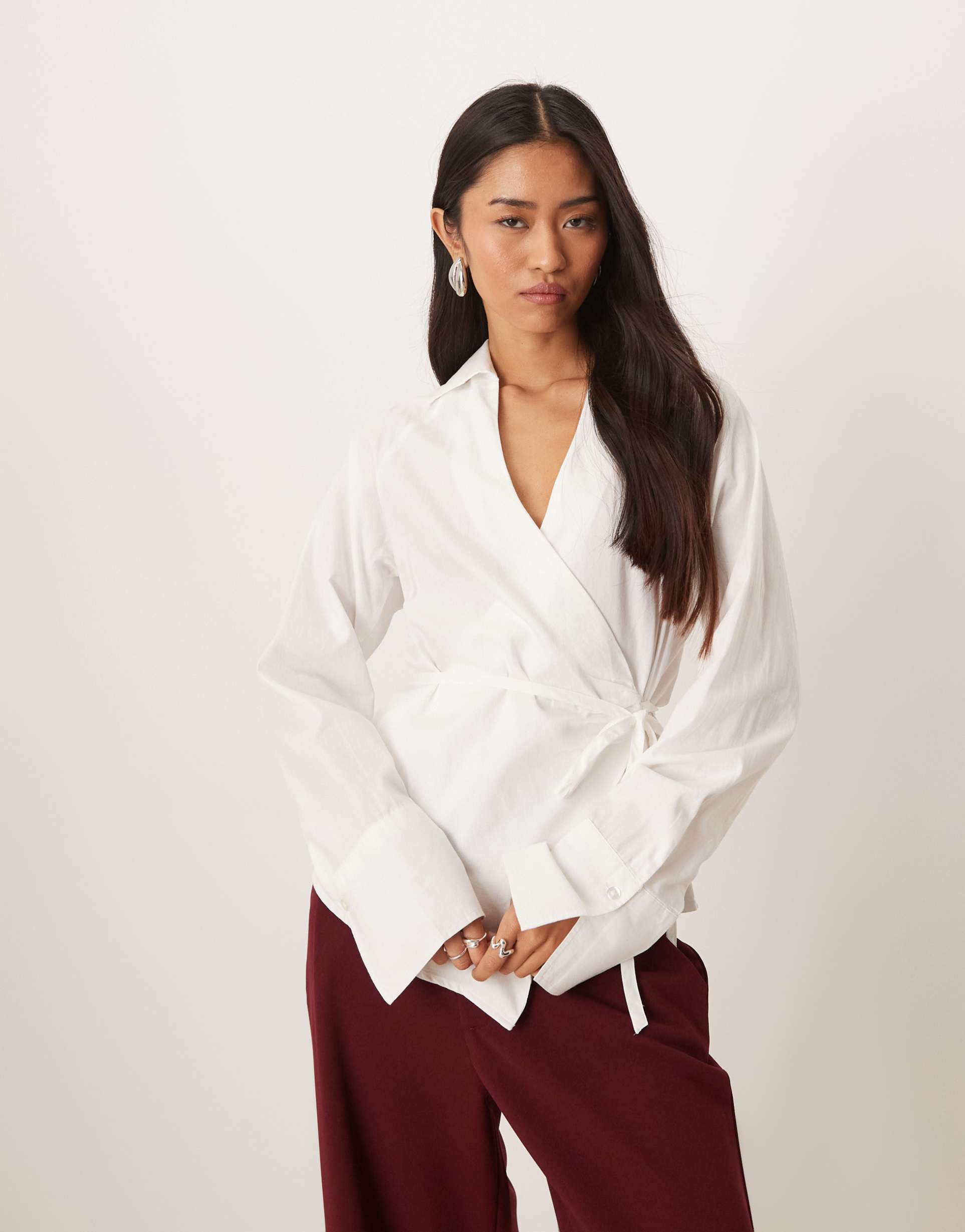 gina tricot pure cotton wrap blouse in white