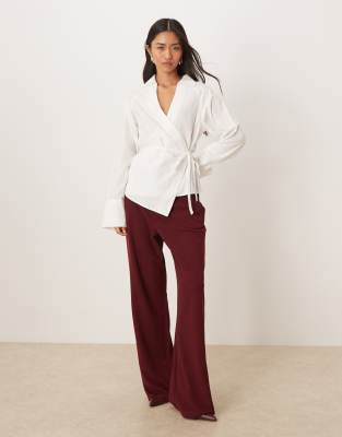Gina Tricot Pure Cotton Wrap Blouse In Burgundy
