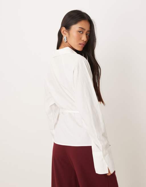 Gina Tricot pure cotton wrap blouse in white, 3 of 4