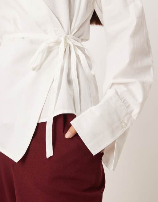 Gina Tricot pure cotton wrap blouse in white, 4 of 4