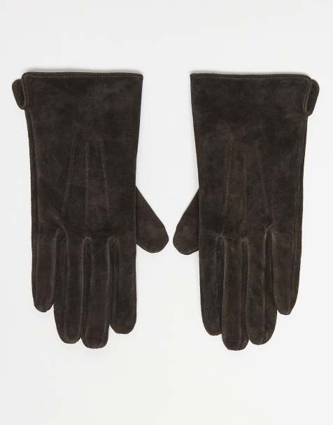 Gina Tricot pure suede leather gloves in dark brown - view 1