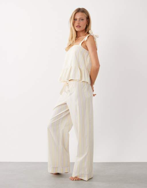 Gina Tricot – Pyjamahose aus Popeline in gestreiftem Buttergelb, 2 von 5
