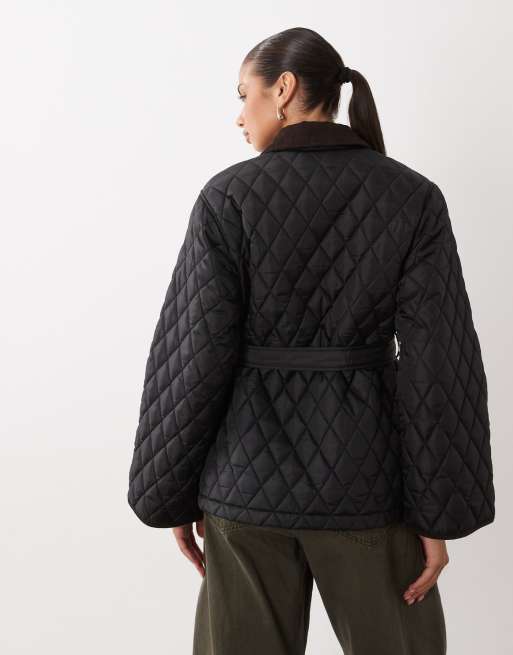 Gina Tricot quilted belted jacket in black, 4 of 4
