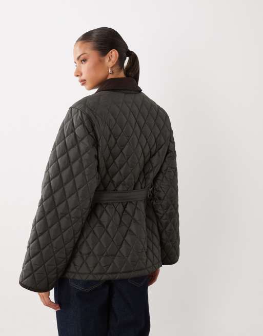 Gina Tricot quilted belted jacket in dark green, 4 of 4