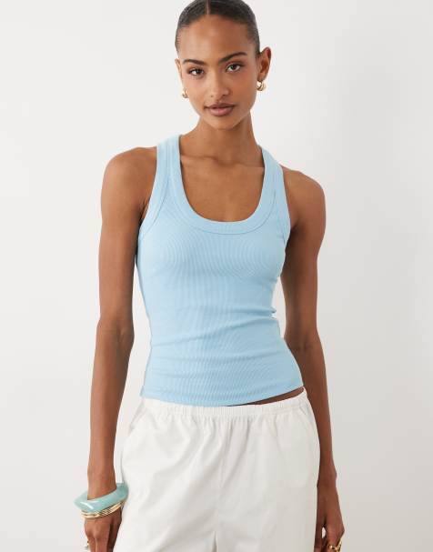 Gina Tricot racer back tank vest top in blue - view 1