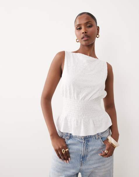 Gina Tricot - Råhvid smock-top med blonder - view 1