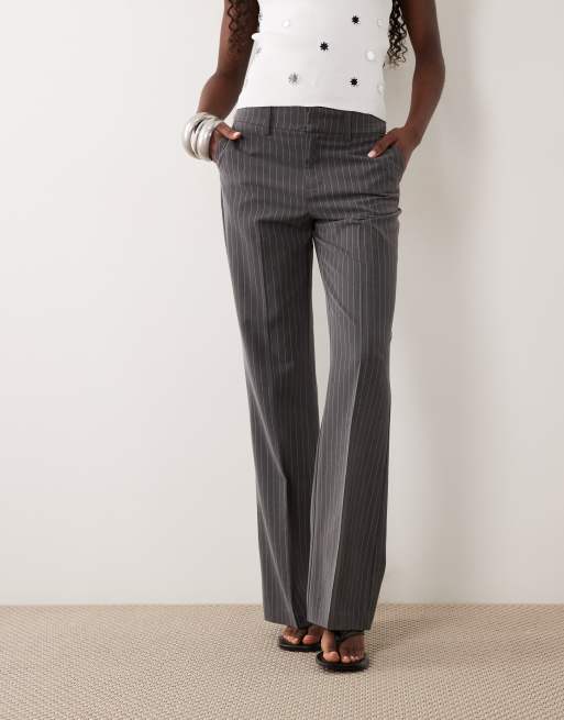Gina Tricot relaxed bootcut pants in gray pinstripe, 2 of 5