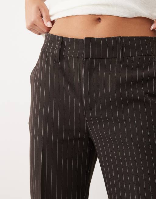 Gina Tricot relaxed bootcut trousers in brown pinstripe, 4 of 5
