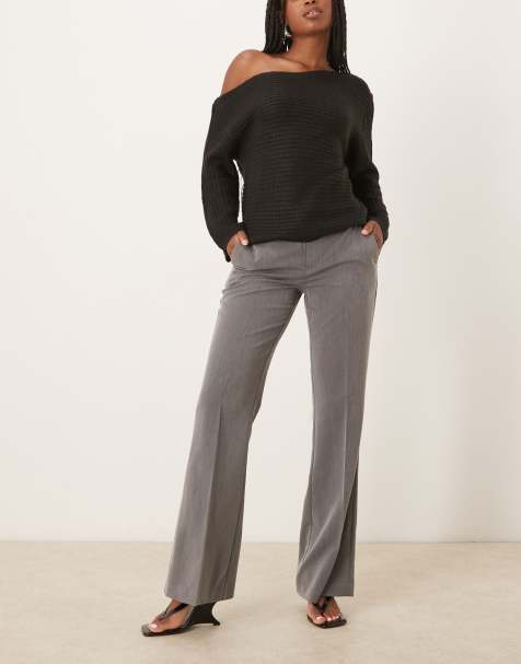 Gina Tricot relaxed fit bootcut tailored trousers in grey melange - view 1