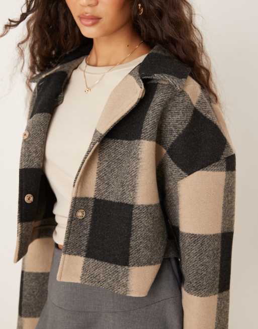Gina Tricot relaxed fit cropped jacket in black and beige plaid