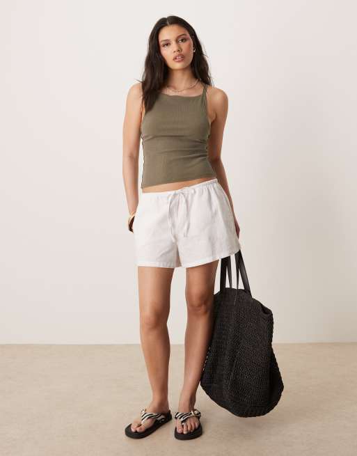 Gina Tricot relaxed fit drawstring linen mix shorts in white, 2 of 5