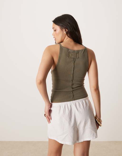 Gina Tricot relaxed fit drawstring linen mix shorts in white, 3 of 5